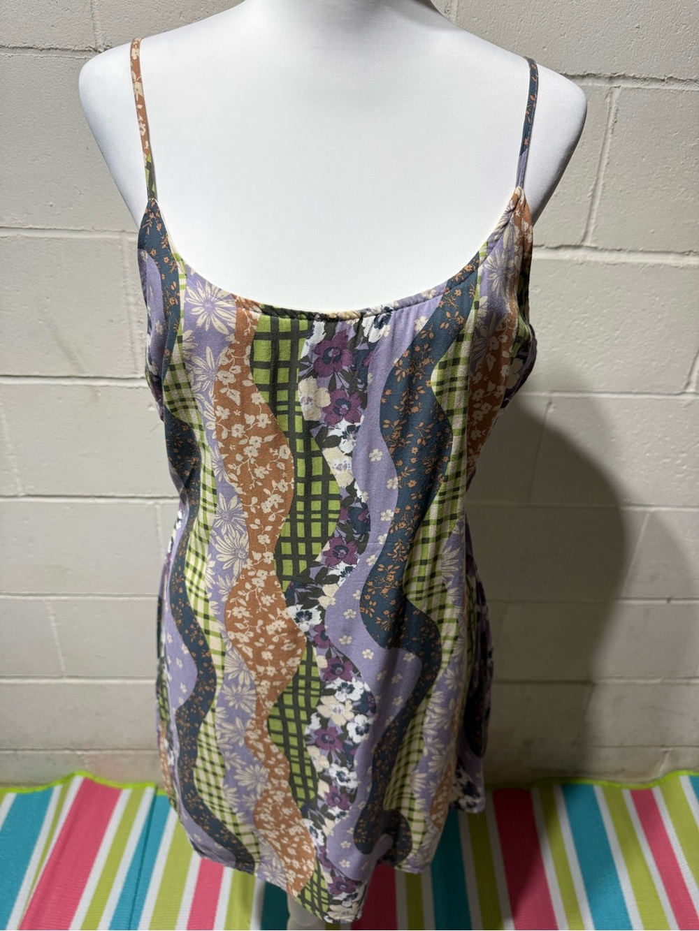 La Hearts Lavender Multi Floral & Plaid Spaghetti Strap Slip Top